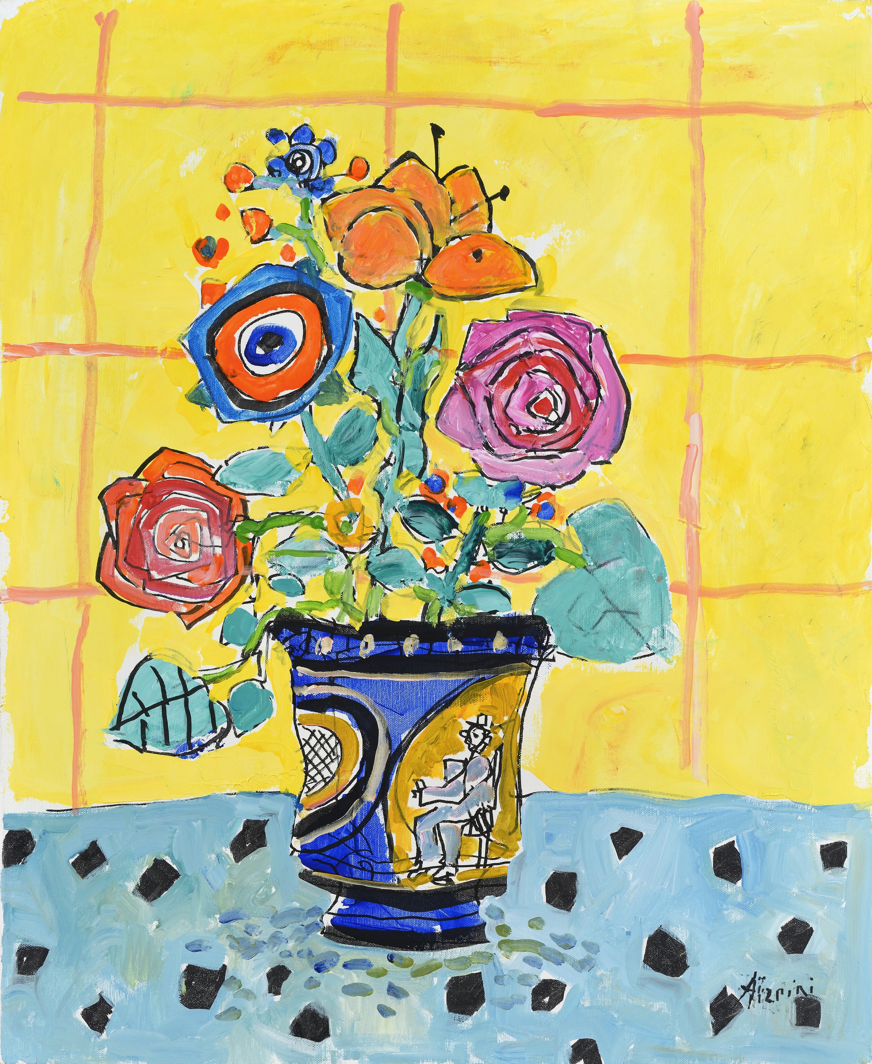 Bouquet au fond jaune